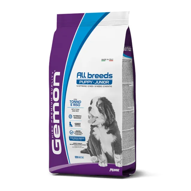 ðŸ” monge gemon dog all breed puppy & junior tonno e riso kg 15