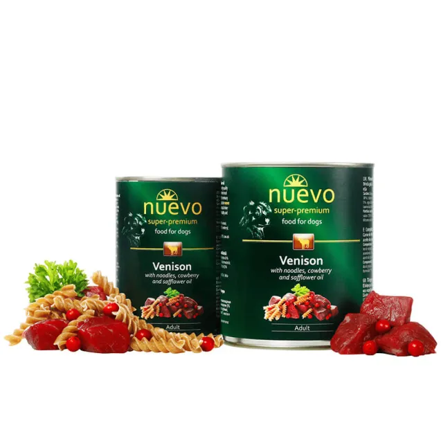 nuevo adult umido per cane cervo con mirtillo rosso e noodles