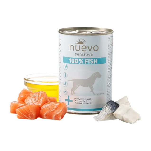 nuevo cento per cento sensitive umido per cani pesce