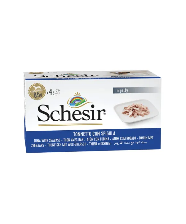 schesir cane tonnetto con spigola in gelatina 85g in lattina