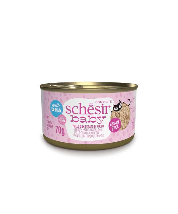 schesir filettini di pollo con fegato di pollo in brodo 70g in lattina