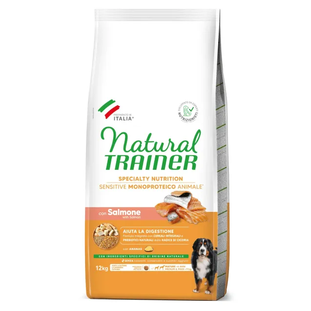 natural trainer specialty nutrition sensitive monoproteico no gluten medium&maxi mature con salmone 12 kg