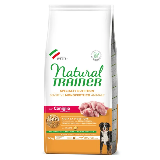 natural trainer specialty nutrition sensitive monoproteico no gluten medium&maxi adult con coniglio 12kg