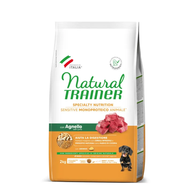 natural trainer specialty nutrition sensitive monoproteico no gluten small&toy adult con agnello e cereali integrali 2 kg - Vista Principale 2