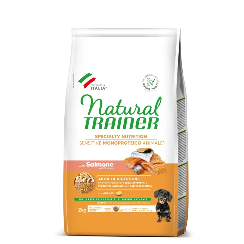 natural trainer specialty nutrition sensitive monoproteico no gluten small&toy adult con salmone e cereali integrali 2 kg - Vista Principale 2