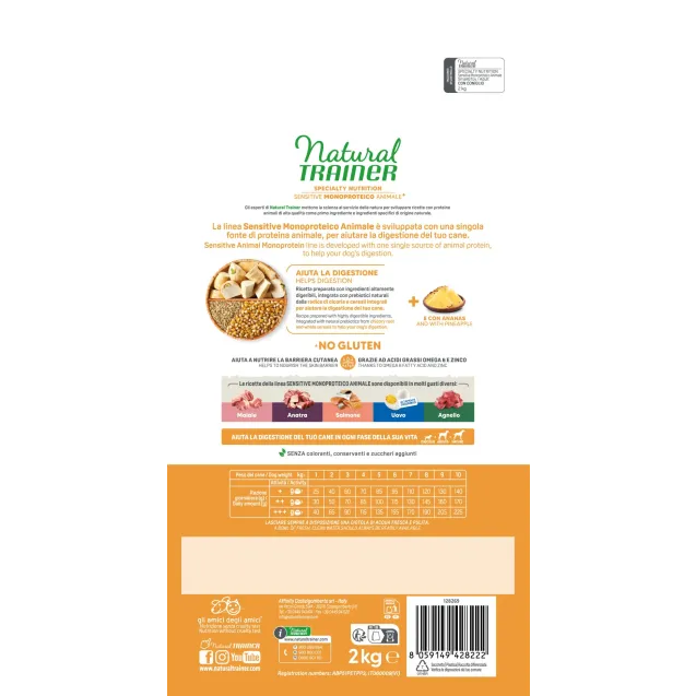 natural trainer specialty nutrition sensitive monoproteico no gluten small&toy adult con anatra e cereali integrali 2 kg - Altra Vista Secondaria