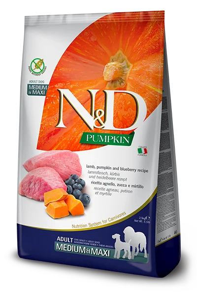 Immagine di anteprima del prodotto dal titolo: ND Pumpkin canine Lamb & Blueberry Adult Medium & Maxi 12kg