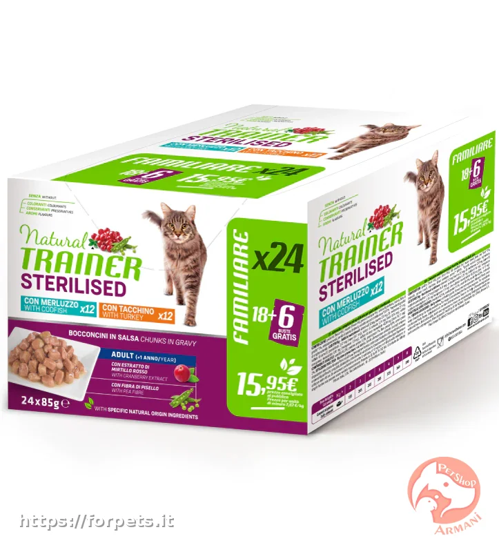 Immagine di anteprima del prodotto dal titolo: Natural Trainer adult multipack 24 buste gatto sterilizzato