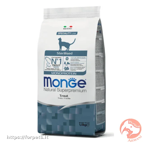 Immagine di anteprima del prodotto dal titolo: Monge Natural Superpremium Sterilised Monoprotein con Trota ACQUISTABILE A PESO